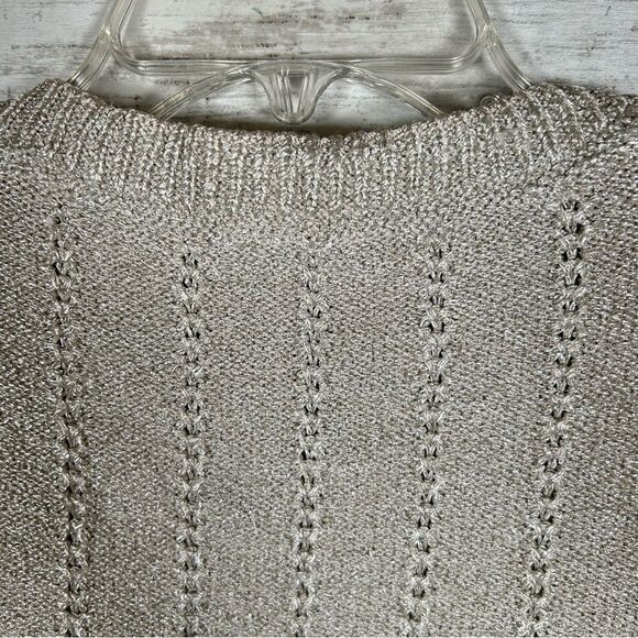 White House Black Market Silver Metallic Ecru Shimmer Sweater Jacket XXS 4/6 - Picture 7 of 8